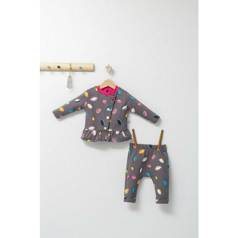 Tongs baby - set 2 piese cu bluzita cu volan si pantalonasi pentru fetite colorful autum, (culoare: albastru, marime: 9-12 luni)