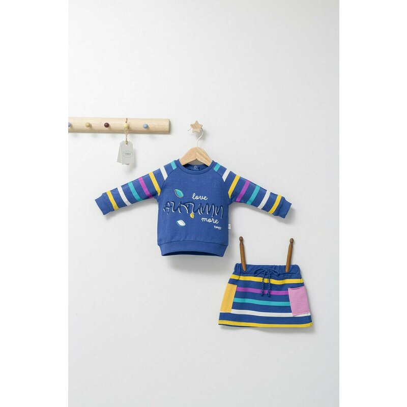 Tongs baby - set 2 piese cu bluzita si fustita pentru fetite colorful autum, (culoare: albastru, marime: 12-18 luni)