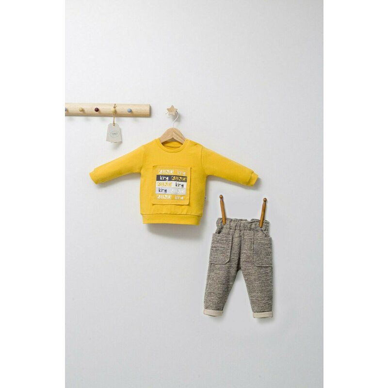 Tongs baby - Set 2 piese cu bluzita si pantalonasi cu buzunare King, (Culoare: Portocaliu, Marime: 6-9 luni)