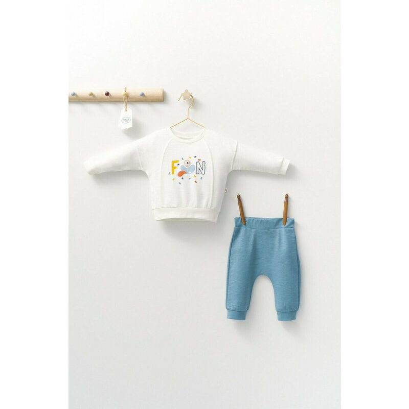 Tongs baby - Set 2 piese cu bluzita si pantalonasi de trening Monster, (Culoare: Alb, Marime: 9-12 luni)