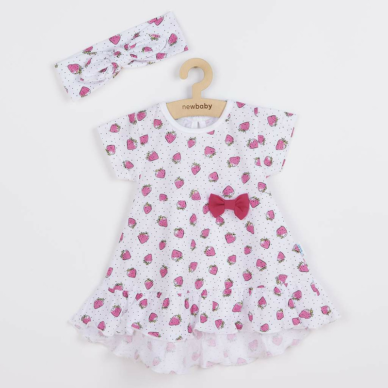 Set 2 piese: rochita pentru fetite, bentita pentru cap, Marime 86, Din bumbac 100%, New Baby, Strawberry