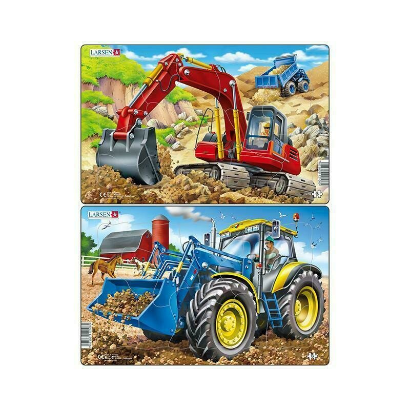 Larsen - set 2 puzzle midi constructii buldozer si excavator orientare tip vedere 15 piese