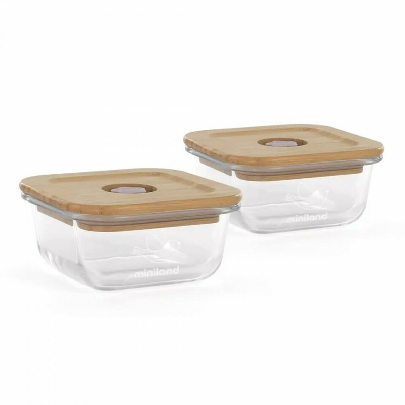 Set 2 recipiente din sticla etanse cu capac din bambus 210 ml chick