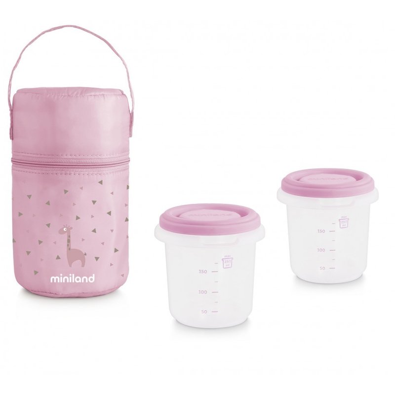 Miniland baby - set 2 recipiente plastic 250 ml cu gentuta izoterma, rose