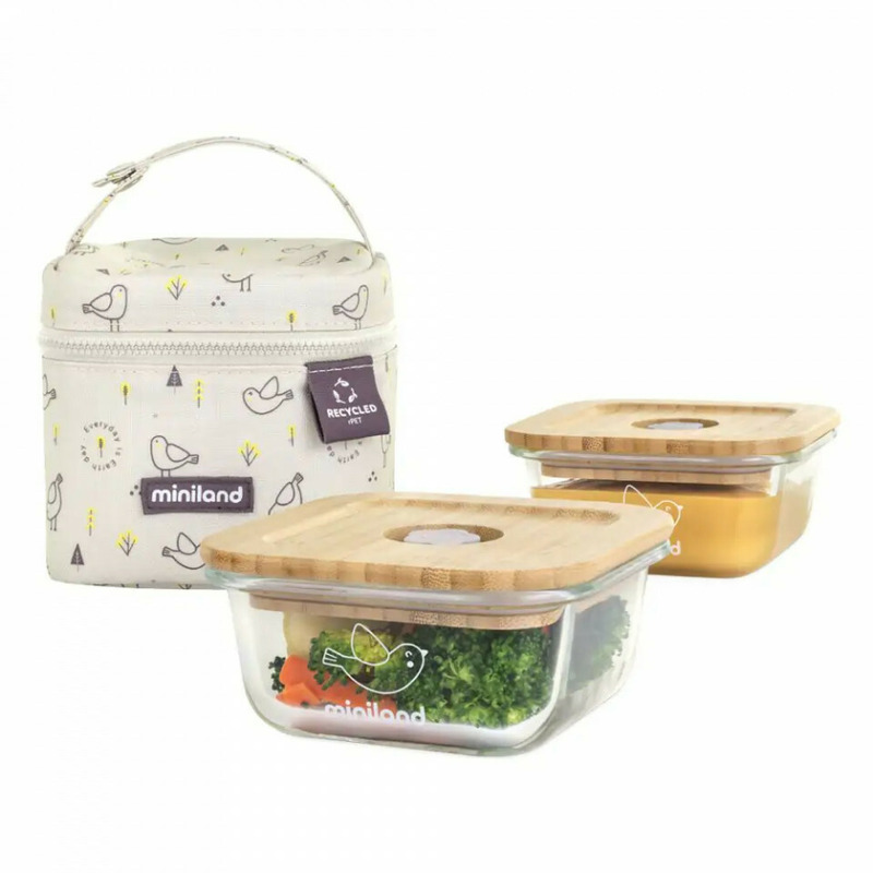 Set 2 recipiente sticla cu capac bambus si gentuta izoterma 2x210 ml chick