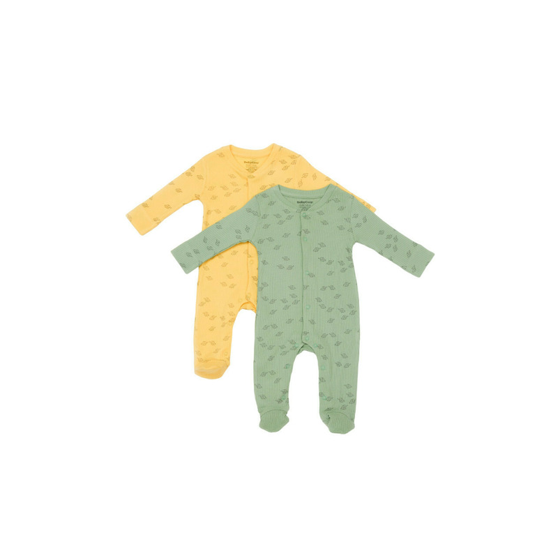 Set 2 salopete lungi Printed, BabyCosy, 50% modal+50% bumbac, Lamaie/Verde (Marime: 6-9 luni)