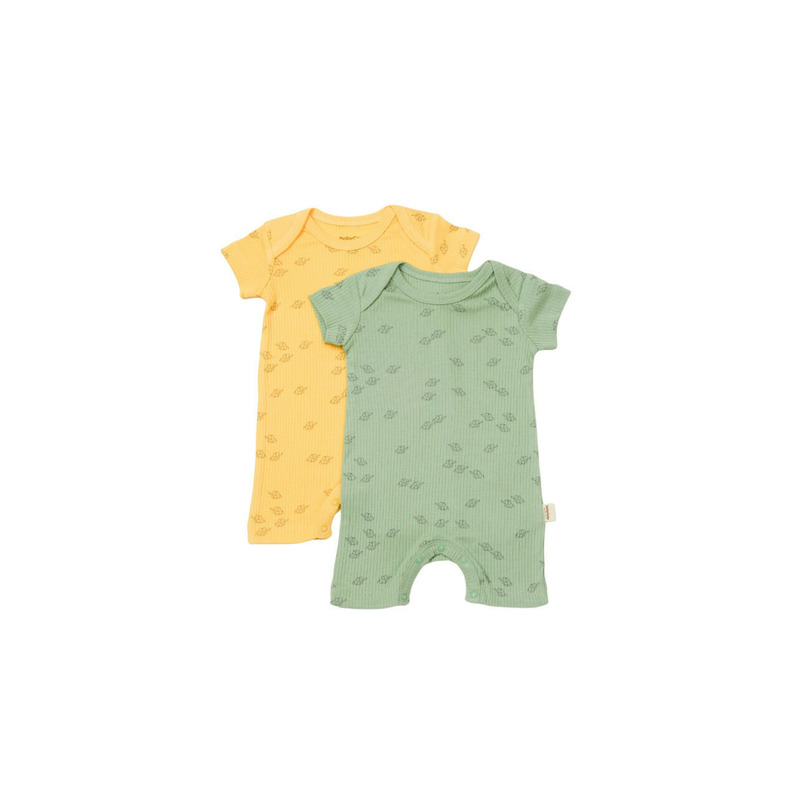 Set 2 salopete scurte printed, babycosy, 50% modal+50% bumbac, lamaie/verde (marime: 9-12 luni)