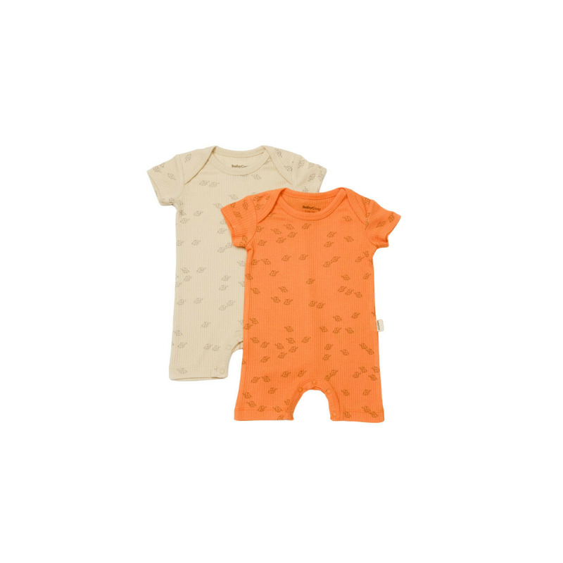 Set 2 salopete scurte printed, babycosy, 50% modal+50% bumbac, stone/apricot (marime: 9-12 luni)
