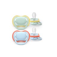 Set 2 suzete, Philips Avent, Colectia Ultra Air, Ortodontice, Fara BPA, Cu orificii mari de aerisire, Scade riscul de malocluzie, 0-6 luni, Albastru/Verde