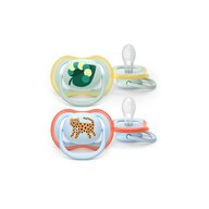 Set 2 suzete, Philips Avent, Colectia Ultra Air, Ortodontice, Fara BPA, Cu orificii mari de aerisire, Scade riscul de malocluzie, 0-6 luni, Cu model, Albastru/Verde