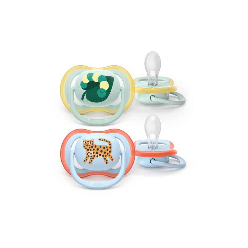 Set 2 suzete, Philips Avent, Colectia Ultra Air, Ortodontice, Fara BPA, Cu orificii mari de aerisire, Scade riscul de malocluzie, 0-6 luni, Cu model, Albastru/Verde