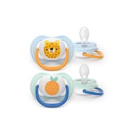 Set 2 suzete, Philips Avent, Colectia Ultra Air, Ortodontice, Fara BPA, Cu orificii mari de aerisire, Scade riscul de malocluzie, 0-6 luni, Pentru baietei, Multicolor