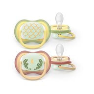 Set 2 suzete, Philips Avent, Colectia Ultra Air, Ortodontice, Fara BPA, Cu orificii mari de aerisire, Scade riscul de malocluzie, 0-6 luni, Pentru noapte, Fosforescente, Verde fistic