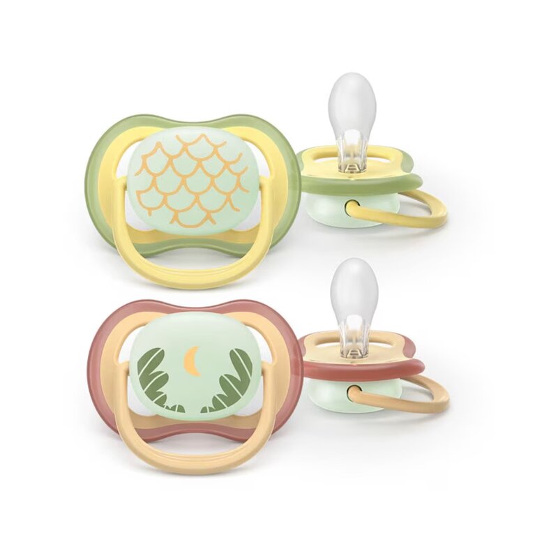 Set 2 suzete, Philips Avent, Colectia Ultra Air, Ortodontice, Fara BPA, Cu orificii mari de aerisire, Scade riscul de malocluzie, 0-6 luni, Pentru noapte, Fosforescente, Verde fistic