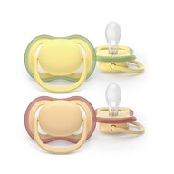 Set 2 suzete, Philips Avent, Colectia Ultra Air, Ortodontice, Fara BPA, Cu orificii mari de aerisire, Scade riscul de malocluzie, 0-6 luni, Portocaliu/Galben