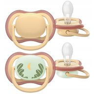 Set 2 suzete, Philips Avent, Colectia Ultra Air, Ortodontice, Fara BPA, Cu orificii mari de aerisire, Scade riscul de malocluzie, 1 buc fosforescenta, 0-6 luni, Bej/Verde