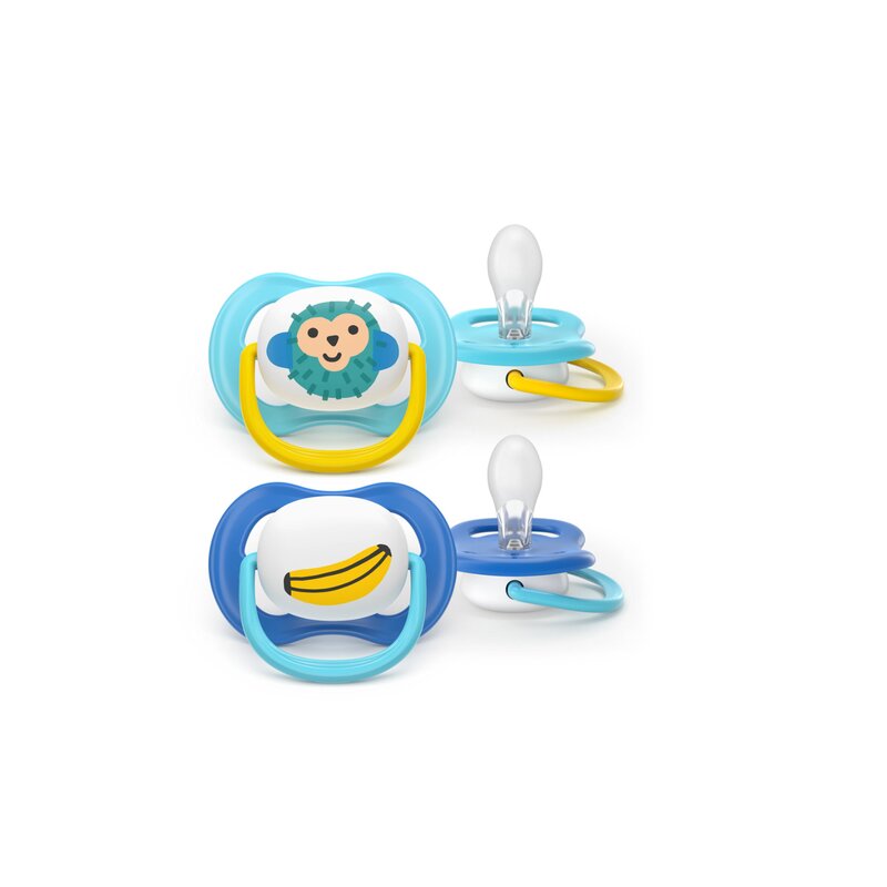 Set 2 suzete, Philips Avent, Colectia Ultra Air, Ortodontice, Fara BPA, Cu orificii mari de aerisire, Scade riscul de malocluzie, 6-18 luni, Albastru