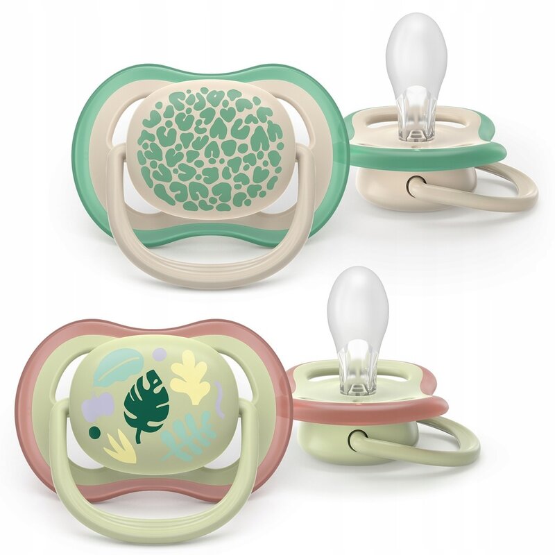 Set 2 suzete, Philips Avent, Colectia Ultra Air, Ortodontice, Fara BPA, Cu orificii mari de aerisire, Scade riscul de malocluzie, 6-18 luni, Cu model, Fistic