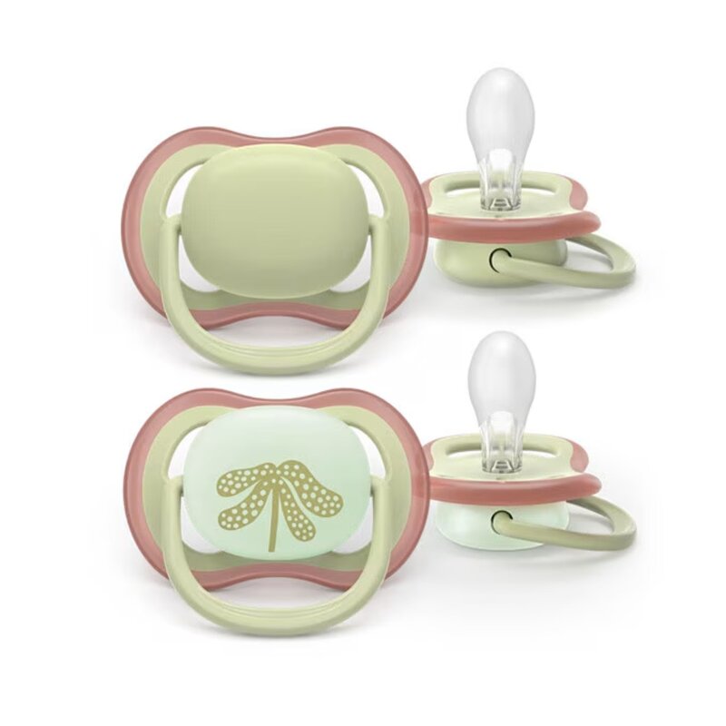 Set 2 suzete, Philips Avent, Colectia Ultra Air, Ortodontice, Fara BPA, Cu orificii mari de aerisire, Scade riscul de malocluzie, 6-18 luni, Cu model, Fistic/ Rosu