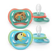 Set 2 suzete, Philips Avent, Colectia Ultra Air, Ortodontice, Fara BPA, Cu orificii mari de aerisire, Scade riscul de malocluzie, 6-18 luni, Cu model, Turcoz/Verde