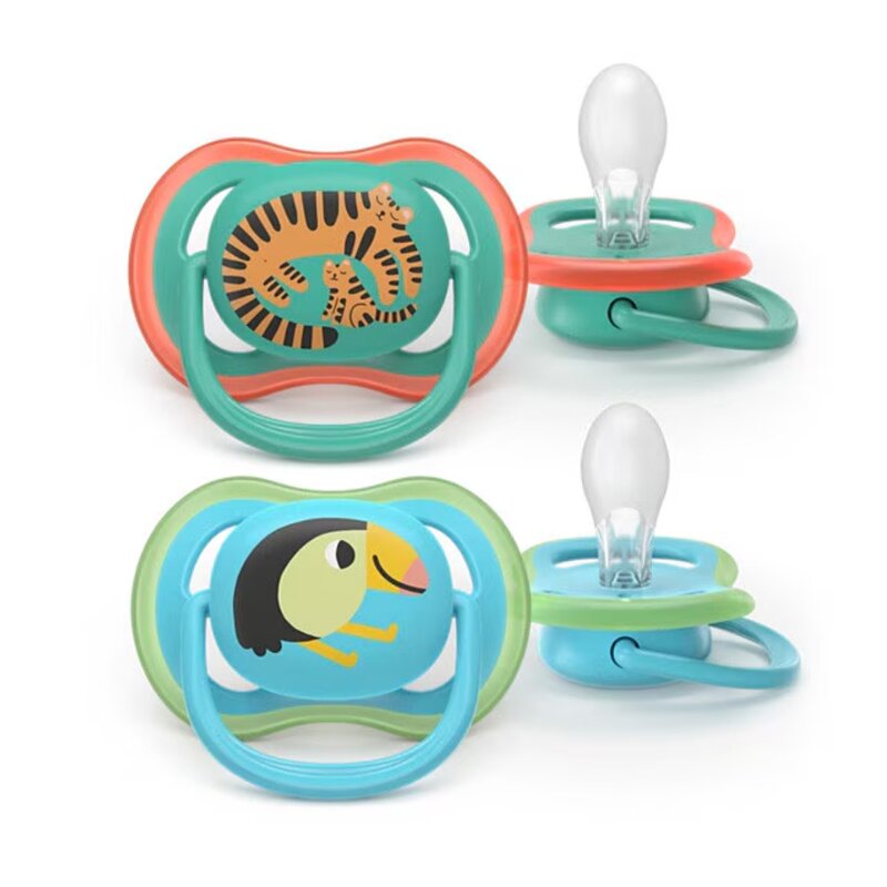 Set 2 suzete, Philips Avent, Colectia Ultra Air, Ortodontice, Fara BPA, Cu orificii mari de aerisire, Scade riscul de malocluzie, 6-18 luni, Cu model, Turcoz/Verde
