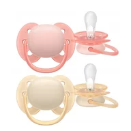 Set 2 suzete, Philips Avent, Colectia Ultra Soft , Ortodontice, Fara BPA, Cu disc flexibil, Pentru pielea sensibila a bebelusului, 0-6 luni, Galben/Roz