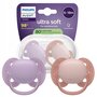 Set 2 suzete, Philips Avent, Colectia Ultra Soft , Ortodontice, Fara BPA, Cu disc flexibil, Pentru pielea sensibila a bebelusului, 6-18 luni, Roz/Mov - 2