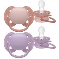 Set 2 suzete, Philips Avent, Colectia Ultra Soft , Ortodontice, Fara BPA, Cu disc flexibil, Pentru pielea sensibila a bebelusului, 6-18 luni, Roz/Mov