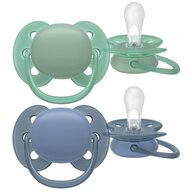 Set 2 suzete, Philips Avent, Colectia Ultra Soft , Ortodontice, Fara BPA, Cu disc flexibil, Pentru pielea sensibila a bebelusului, 6-18 luni, Verde/Albastru