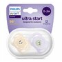 Set 2 suzete, Philips Avent, Colectia Ultra Start, Ortodontice, Fara BPA, Sustenabile, Conceputa pentru gurite micute, 0-2 luni, Cu model, Galben/Mov - 2