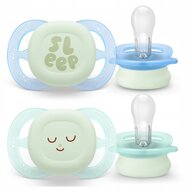 Set 2 suzete, Philips Avent, Colectia Ultra Start, Ortodontice, Fara BPA, Sustenabile, Conceputa pentru gurite micute, Pentru noapte, Fosforescente, 0-2 luni, Cu model, Verde/ Albastru