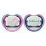 Set 2 suzete, Philips Avent, Ultra air, Ortodontice, Moi si flexibile, Fosforescente, Silicon, Includ carcasa de depozitare, Fara BPA, 6-18 luni, Pink/Blue - 2