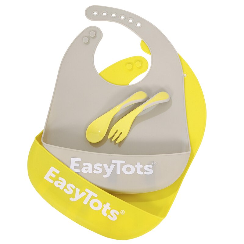 Easytots - set 2 x bavetica silicon + furculita si lingurita ergonomice