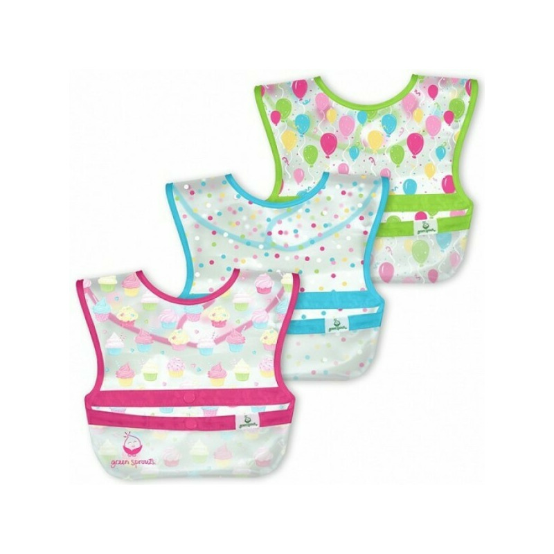 Set 3 bavetele impermeabile wipe off - green sprouts - pink cupcakes