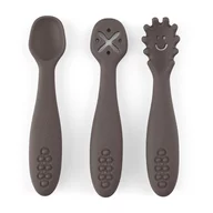 Set 3 lingurite, Petite&Mars, Take&Match, Din silicon, Diverse forme, Pentru supa, paste, alimente usoare, Dezvolta simturile si abilitatile senzoriale, Adecvate pentru masina de spalat vase, Fara BPA, 6 luni+, Bitter Cocoa, Maro