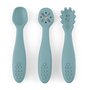 Set 3 lingurite, Petite&Mars, Take&Match, Din silicon, Diverse forme, Pentru supa, paste, alimente usoare, Dezvolta simturile si abilitatile senzoriale, Adecvate pentru masina de spalat vase, Fara BPA, 6 luni+, Frosted Sky, Albastru