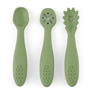 Set 3 lingurite, Petite&Mars, Take&Match, Din silicon, Diverse forme, Pentru supa, paste, alimente usoare, Dezvolta simturile si abilitatile senzoriale, Adecvate pentru masina de spalat vase, Fara BPA, 6 luni+,  Sweet Pea, Verde