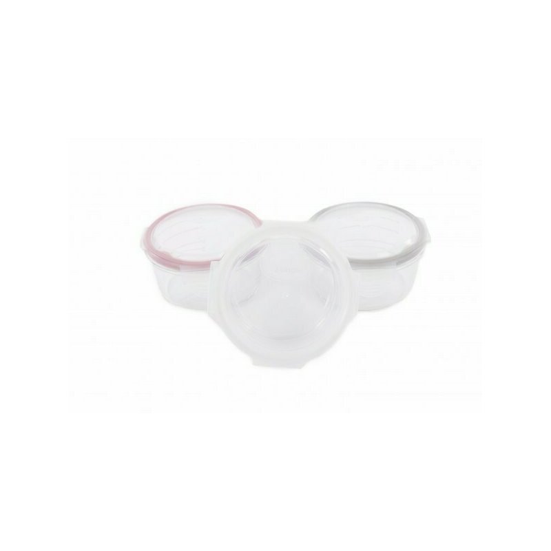 Bo jungle - set 3 mini caserole din sticla pentru stocare si depozitare mancare pentru bebelusi, 360 ml, roz