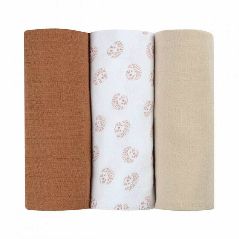 Beaba - set 3 museline bumbac organic 70x70 cm herisson marron