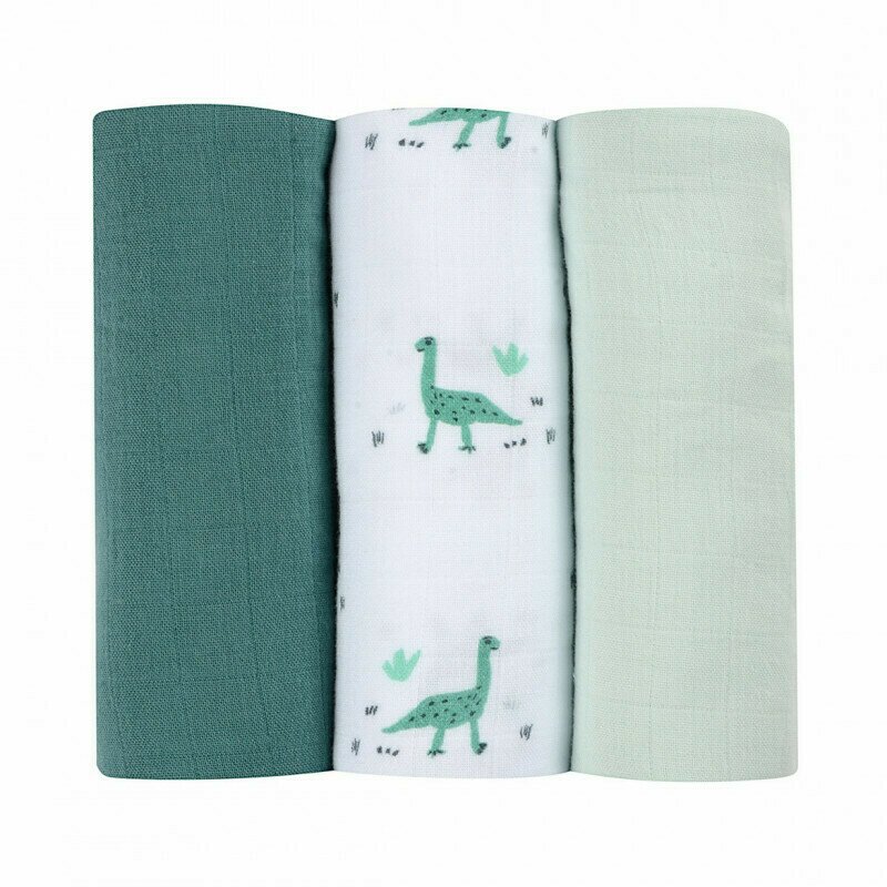 Beaba - set 3 museline , jurassic, din bumbac, 70x70 cm, verde