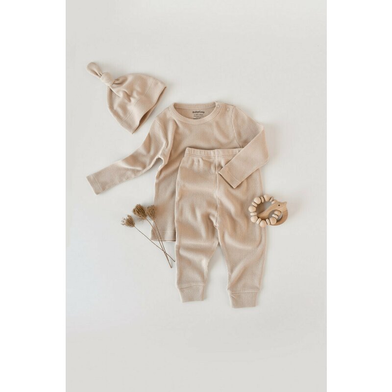 Babycosy - set 3 piese: bluzita cu maneca lunga, panataloni lungi si caciulita din bumbac organic si modal - blush, baby cosy (marime: 9-12 luni)