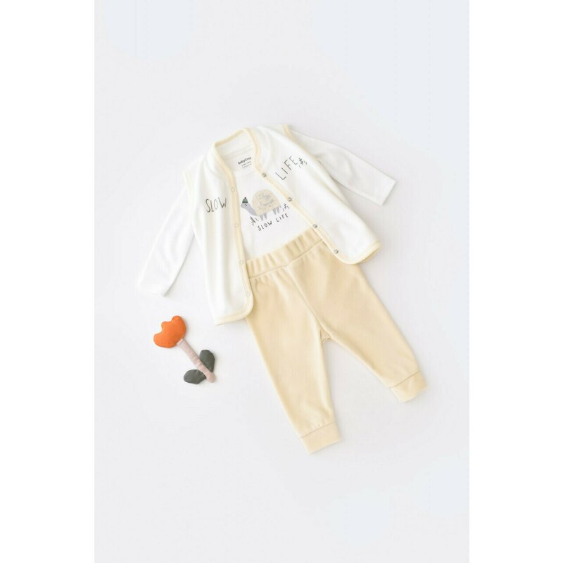 Babycosy - set 3 piese broscuta cu body, pantalonasi si vestuta din 80%bumbac organic si 20% poliester - crem, baby cosy (marime: 9-12 luni)