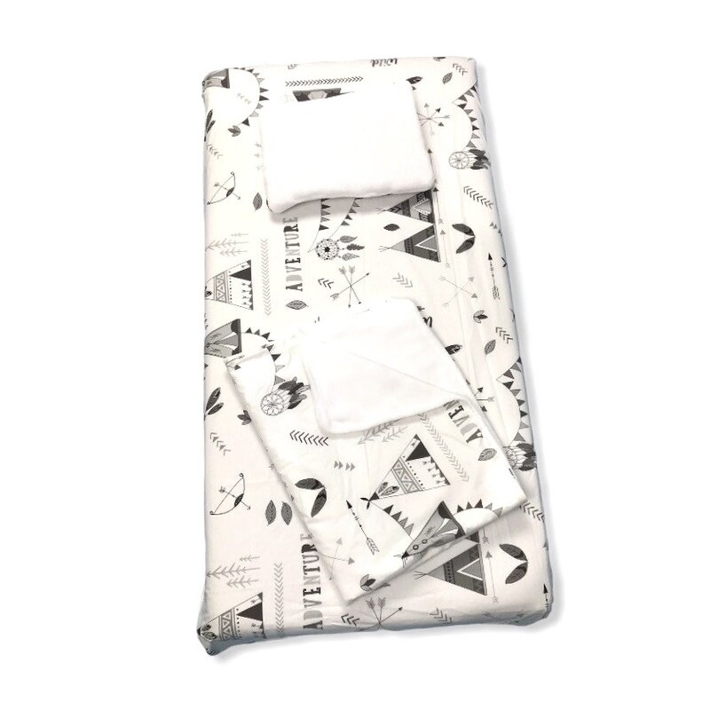 Deseda - set 3 piese de iarna pat 120x60 cm cu cearsaf paturica si perna corturi de indian gri