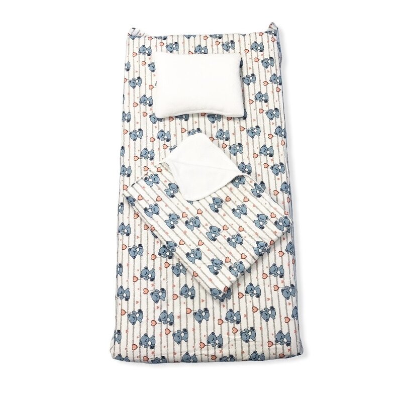 Deseda - Set 3 piese de iarna pat 140x70 cm cu cearsaf paturica si perna Ursi cu inimioare albastru