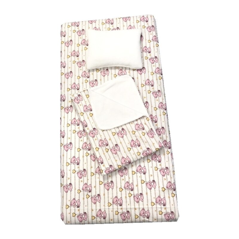 Deseda - Set 3 piese de iarna pat 140x70 cm cu cearsaf paturica si perna Ursi cu inimioare roz