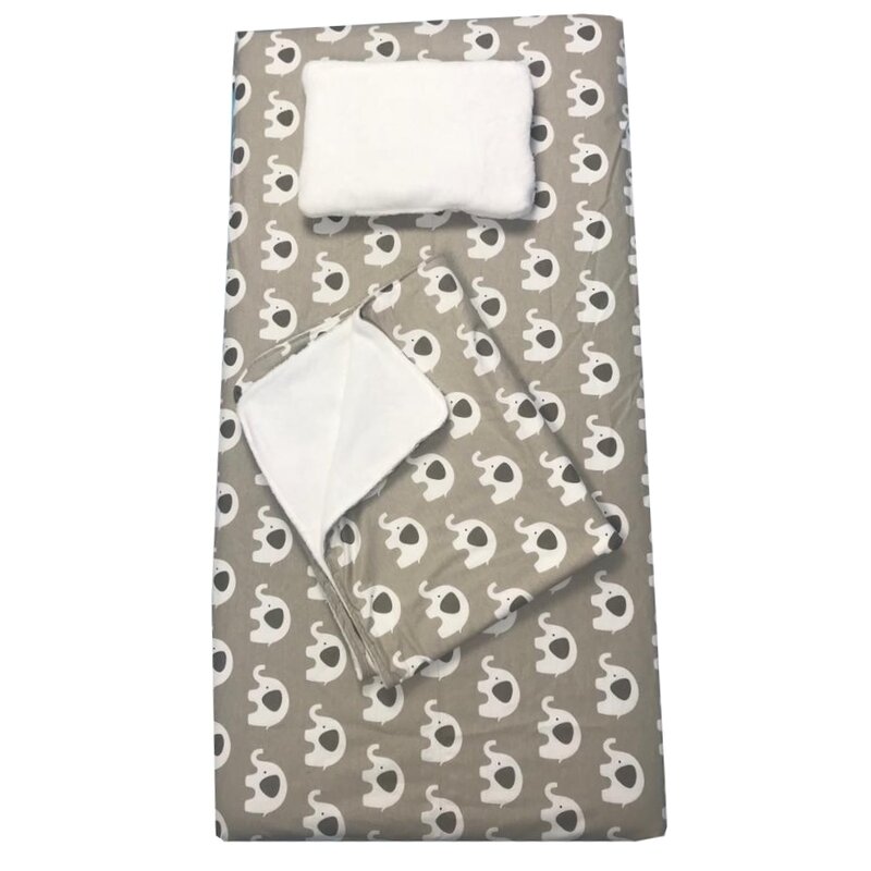 Deseda - set 3 piese de iarna pat 140x70 cm cu paturica cu cearsaf si pernuta pentru pat elefanti gri-bej