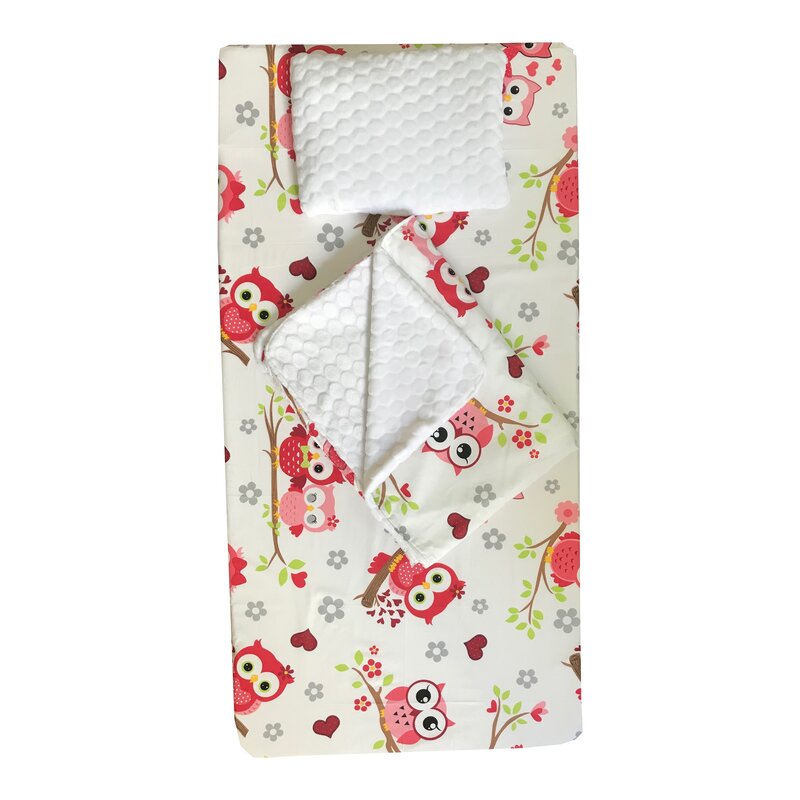 Deseda - set 3 piese de iarna paturica cu cearsaf si pernuta pentru pat 140x70 cm bufnite rosii