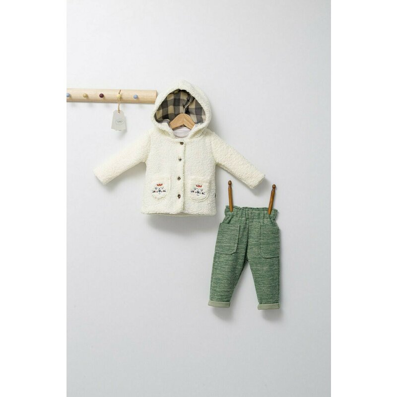 Tongs baby - Set 3 piese: pantaloni, bluzita si hainuta pentru bebelusi KING, (Culoare: Maro, Marime: 24-36 luni)