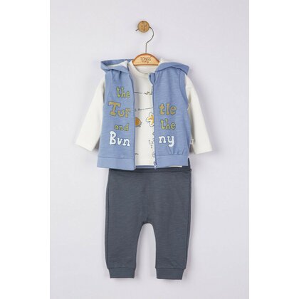 Tongs baby - Set 3 piese: pantaloni, bluzita si vestuta pentru bebelusi,  (Culoare: Albastru, Marime: 6-9 luni)