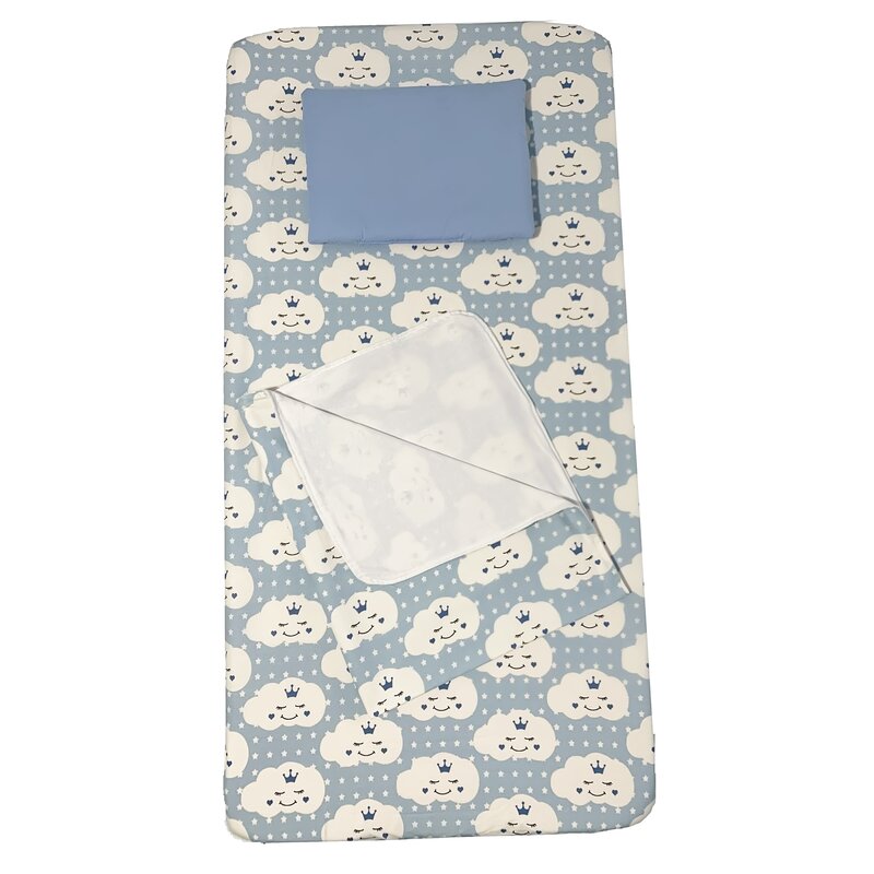 Deseda - set 3 piese pat 140x70 cm cu cearsaf paturica si perna norisori zambareti albastru